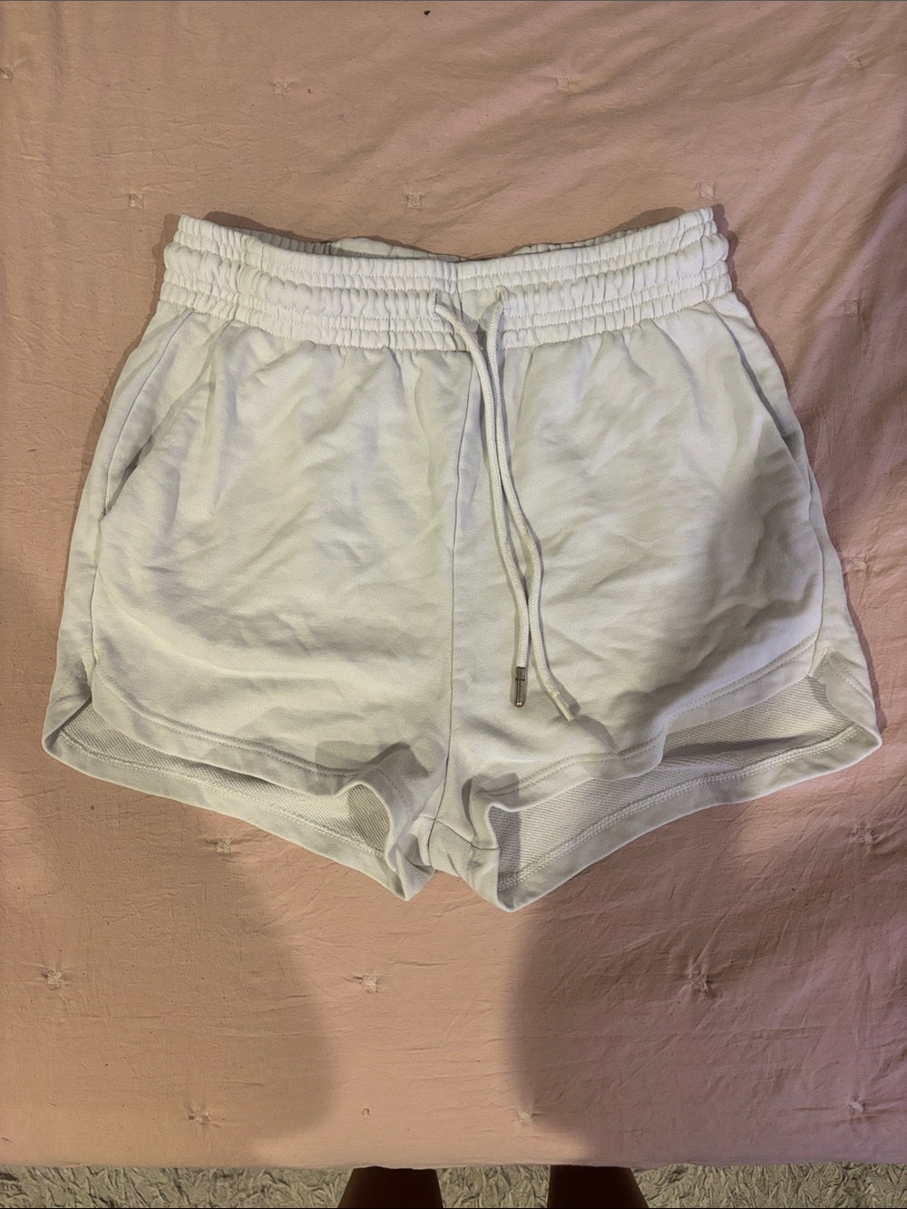H&M White Elastic Waist Terry Athletic Shorts